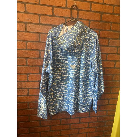 COLUMBIA BLUE WINDBREAKER MENS Large PFG ZIP UP JACKET PRINTED PATTERN GEOMETRIC - Picture 7 of 16